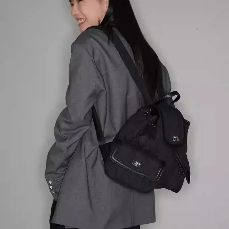 YAMAGUCHI MIOKO Imitation Silky Cotton Backpack Unisex Black Diamond Plaid-4