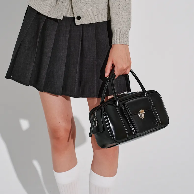 YAMAGUCHI MIOKO Cow Leather Boston Bag, Crossbody, One Shoulder, Handbag Unisex Classic Black-3