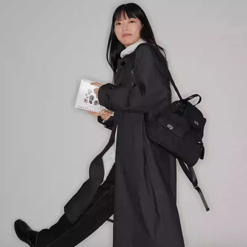 YAMAGUCHI MIOKO Imitation Silky Cotton Backpack Unisex Black Diamond Plaid-3