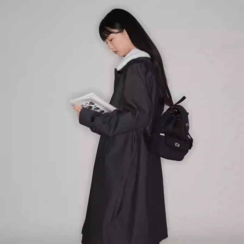 YAMAGUCHI MIOKO Imitation Silky Cotton Backpack Unisex Black Diamond Plaid-1