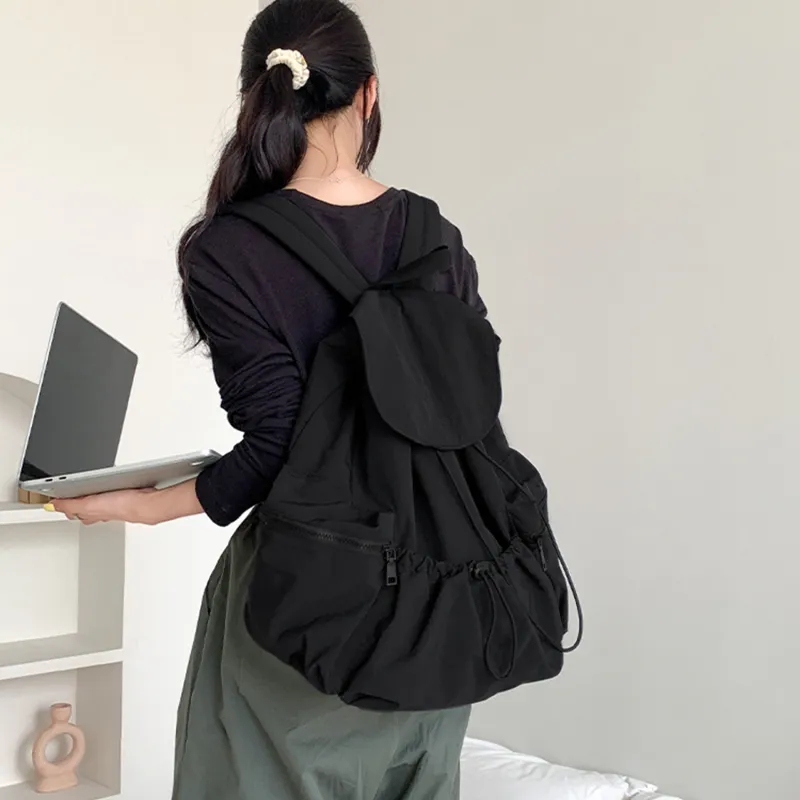 UNITE STAR Nylon Backpack Medium Size Unisex Black/Apricot/Gray-2