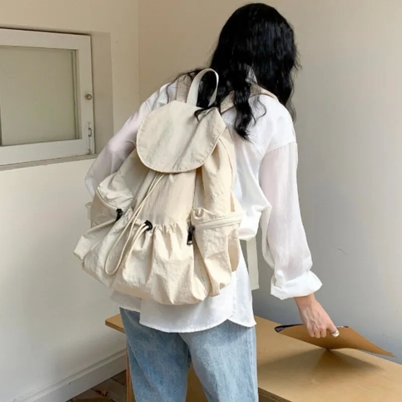 UNITE STAR Nylon Backpack Medium Size Unisex Black/Apricot/Gray-10