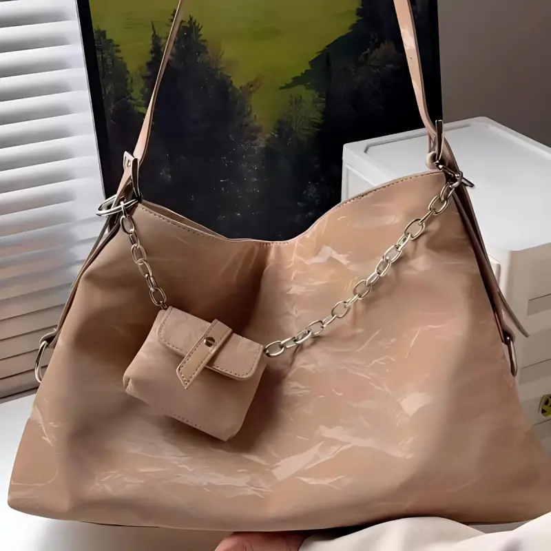 UNITE STAR PU Tote Combo Bag Shoulder Bag Women's Khaki/Pink/Black-10