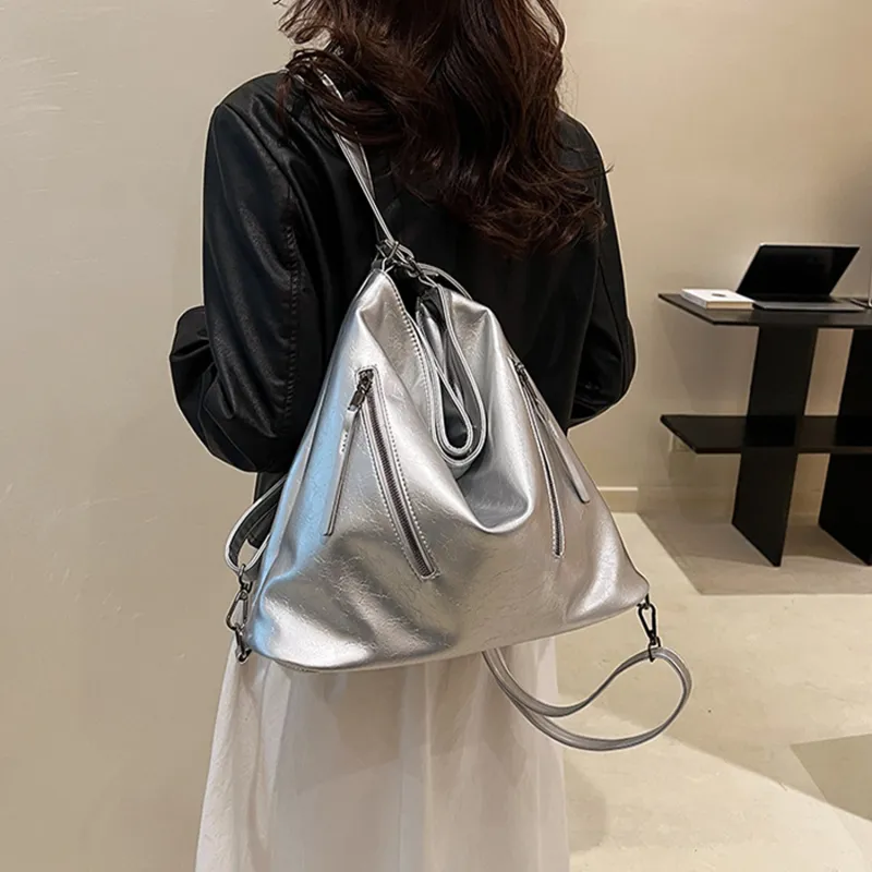 UNITE STAR PU Tote Shoulder Bag Backpack Regular Women's Black/Silver/Ecru-6