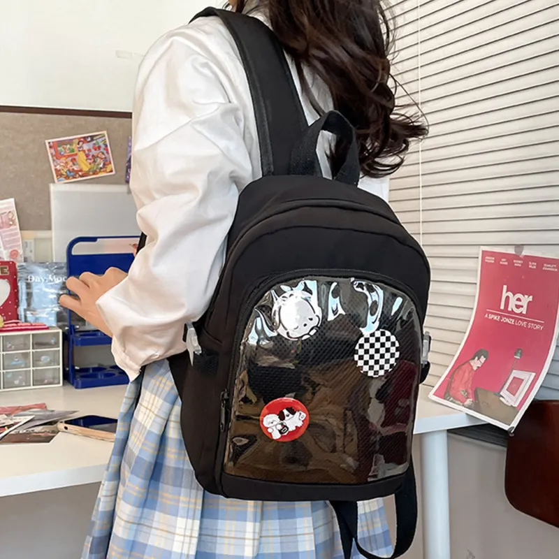 UNITE STAR Nylon Commute Versatile Transparent Badge Badge Sunflower Backpack Medium Size Women's-2