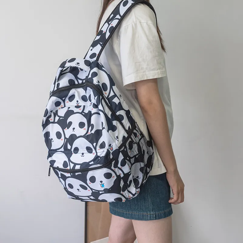 UNITE STAR Nylon Backpack Regular Women's Black/White/Green-3