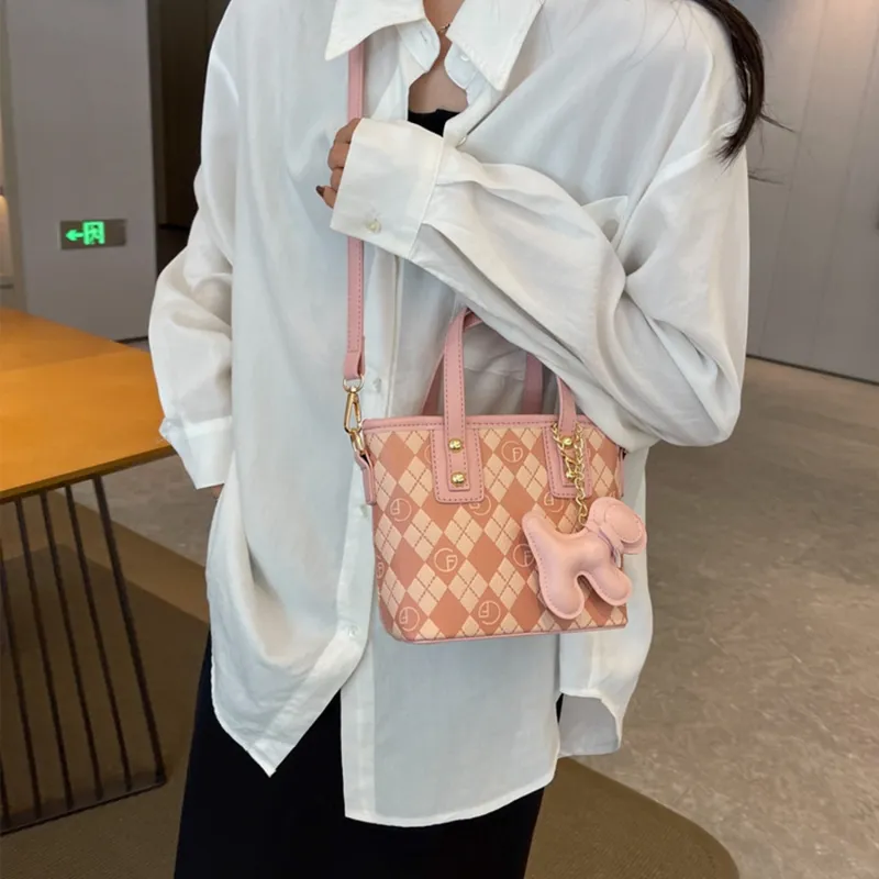 UNITE STAR PU Bucket Bag, Crossbody One Shoulder Handbag Women's Peacock Blue/Pink/Khaki-6