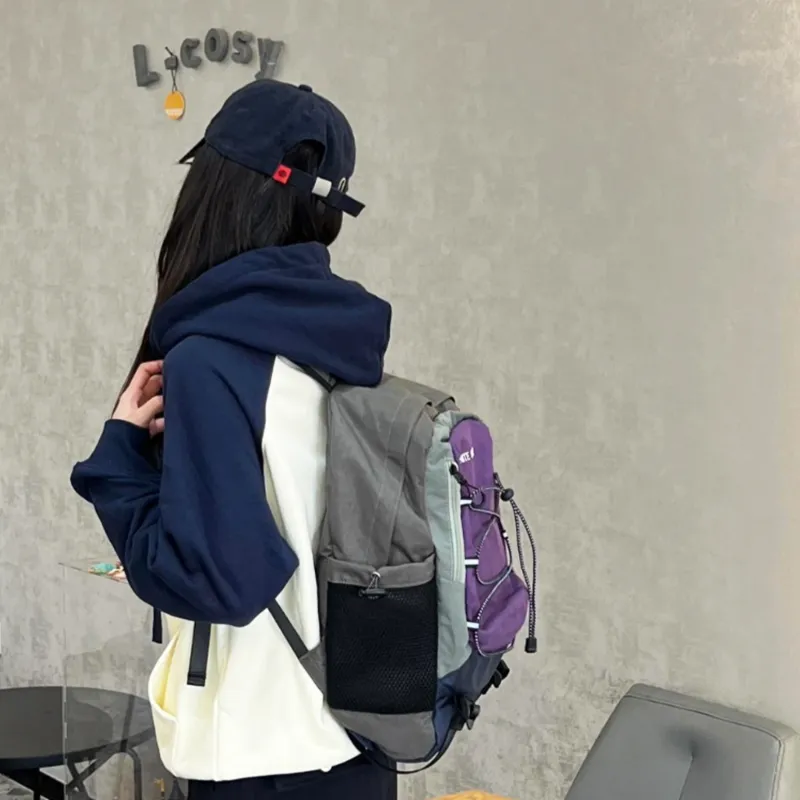 UNITE STAR Nylon Fabric Backpack Medium Size Unisex Black/Purple Gray/Blue Gray-9
