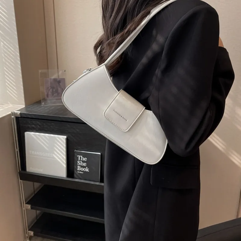 UNITE STAR PU Synthetic Leather Baguette Bag, Portable Crossbody Bag, Shoulder Bag Medium Size Women's Black-7
