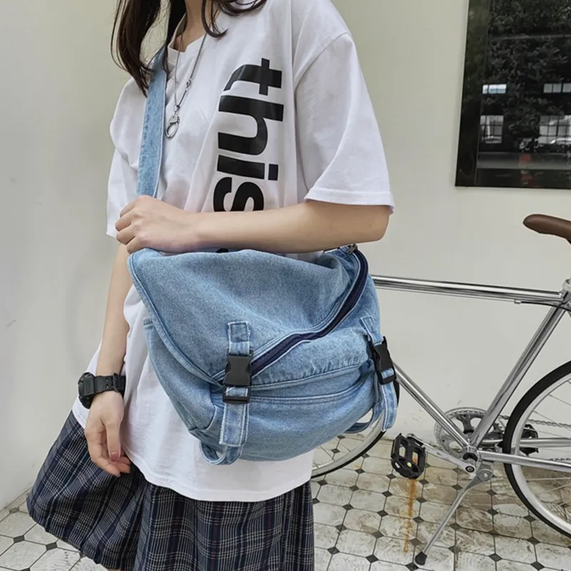 UNITE STAR Canvas Shoulder Bag, Crossbody Bag Women's Light Blue/Dark Blue-2