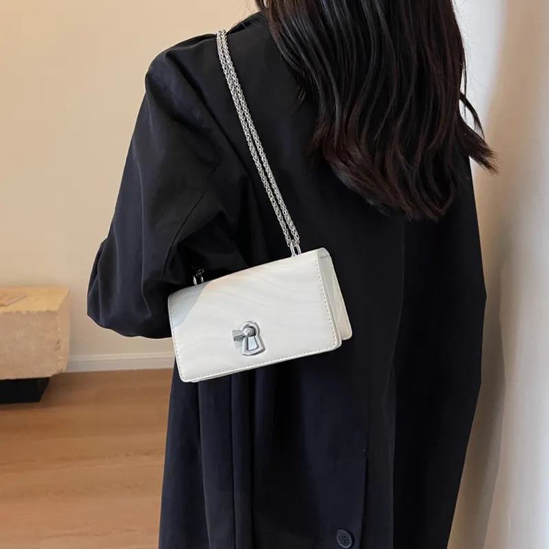 UNITE STAR PU Soft Leather Small Square Bag Crossbody Bag Shoulder Bag Women's Black/Ecru/Gray-7