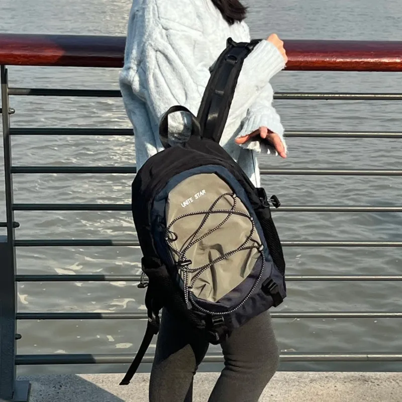 UNITE STAR Nylon Fabric Backpack Medium Size Unisex Black/Purple Gray/Blue Gray-14