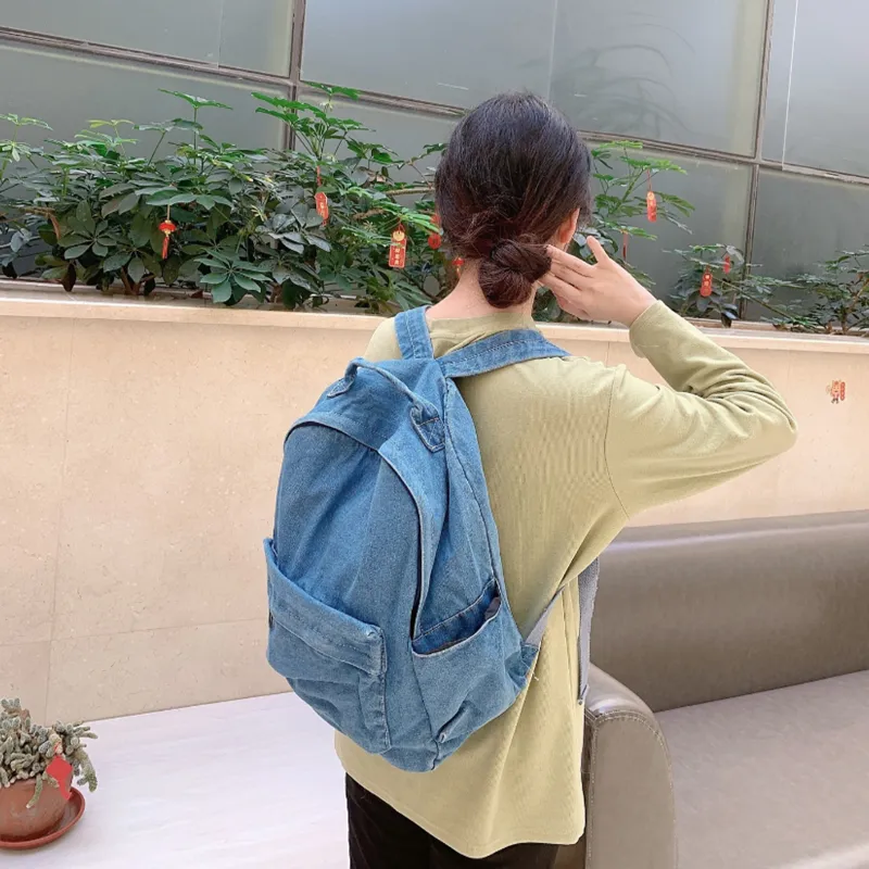 UNITE STAR Denim Backpack Medium Size Women's Dark Blue/Light Blue-2