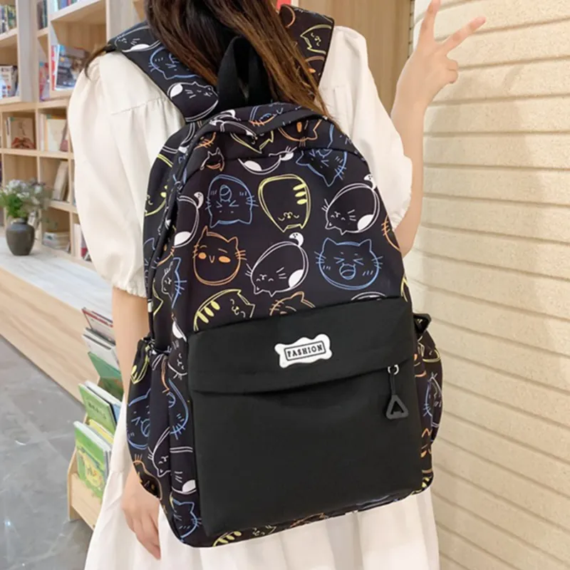 UNITE STAR Nylon Commute Large Capacity Travel Student Laptop Bag Backpack Women's Black White Orange/Black Orange-9