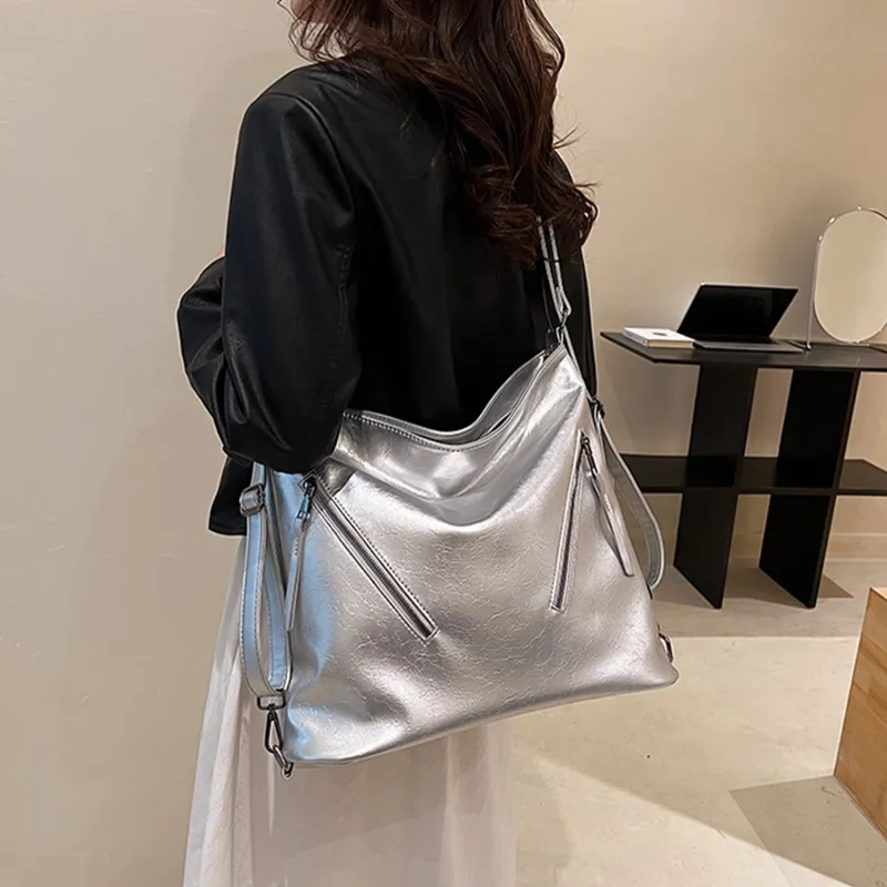 UNITE STAR PU Tote Shoulder Bag Backpack Regular Women's Black/Silver/Ecru-5