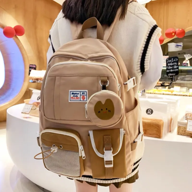 UNITE STAR Nylon Laptop Bag Backpack Regular Women's Black/Khaki/Ecru-5