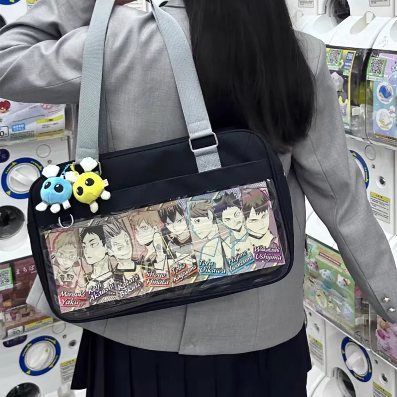 UNITE STAR Oxford Ita Bag Shoulder Bag Medium Size Women's Black/White/Blue-3