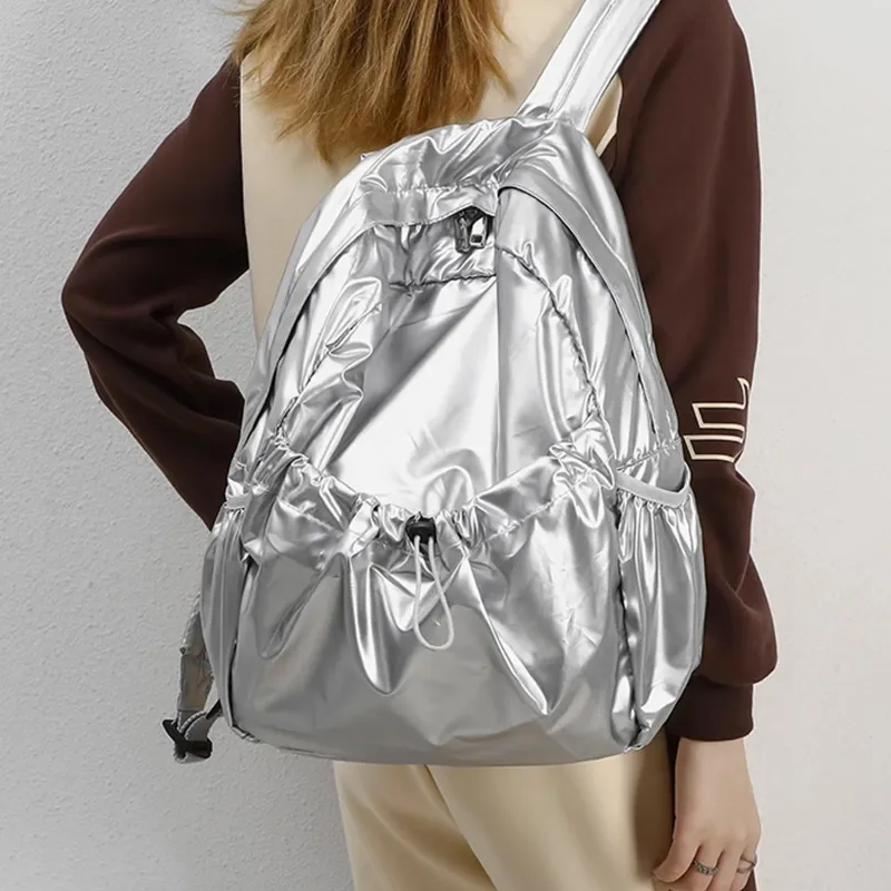 UNITE STAR Nylon Backpack Medium Size Women's Silver/Black-8