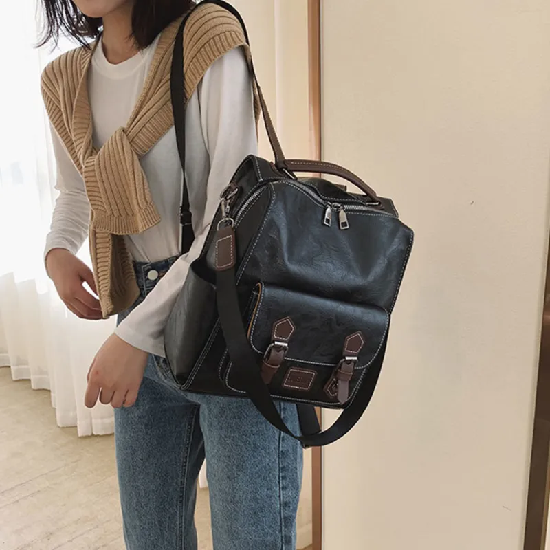 UNITE STAR PU Versatile Commute Travel Large Capacity Backpack Women's Brown/Black/Yellow Brown-6