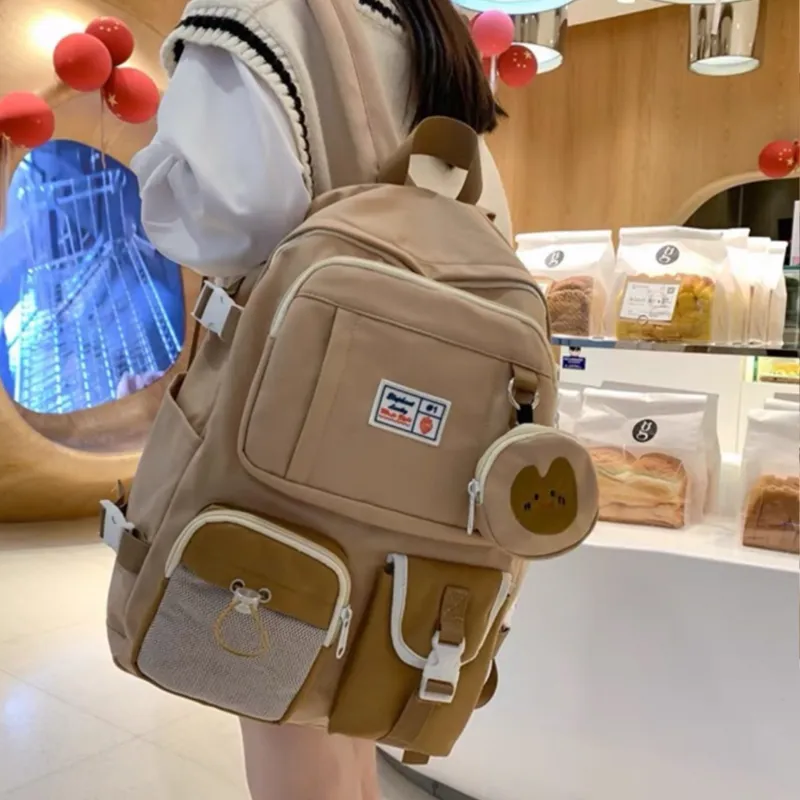 UNITE STAR Nylon Laptop Bag Backpack Regular Women's Black/Khaki/Ecru-4