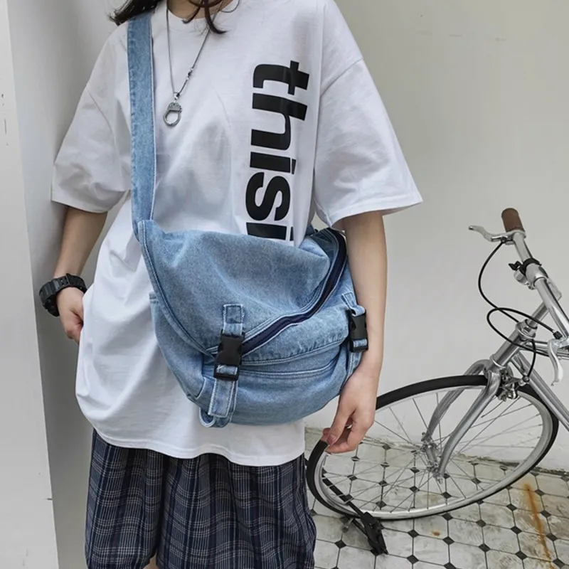 UNITE STAR Canvas Shoulder Bag, Crossbody Bag Women's Light Blue/Dark Blue-3