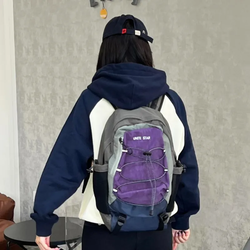 UNITE STAR Nylon Fabric Backpack Medium Size Unisex Black/Purple Gray/Blue Gray-8