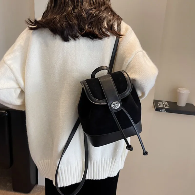 UNITE STAR PU Backpack Medium Size Women's Black/Coffee/Khaki-2