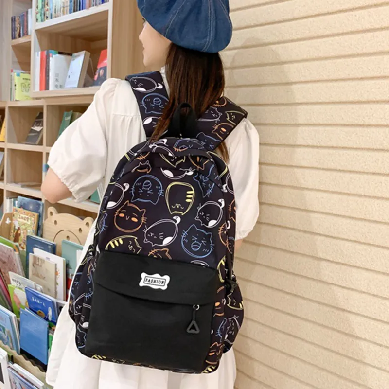 UNITE STAR Nylon Commute Large Capacity Travel Student Laptop Bag Backpack Women's Black White Orange/Black Orange-8