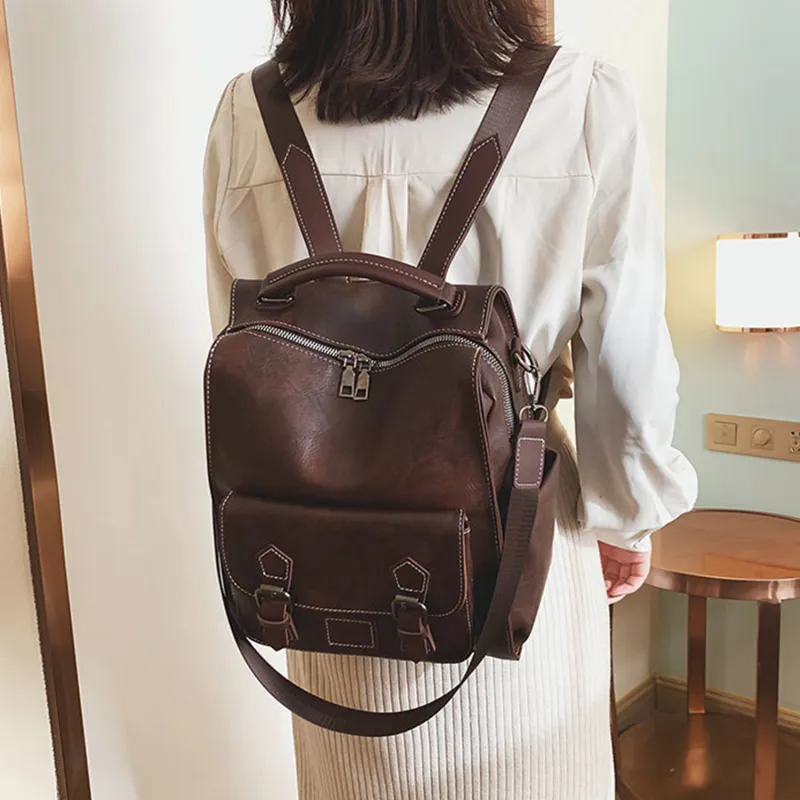 UNITE STAR PU Versatile Commute Travel Large Capacity Backpack Women's Brown/Black/Yellow Brown-2