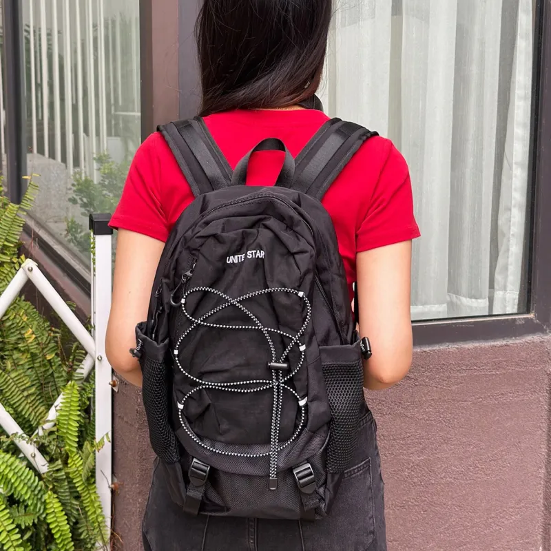 UNITE STAR Nylon Fabric Backpack Medium Size Unisex Black/Purple Gray/Blue Gray-3