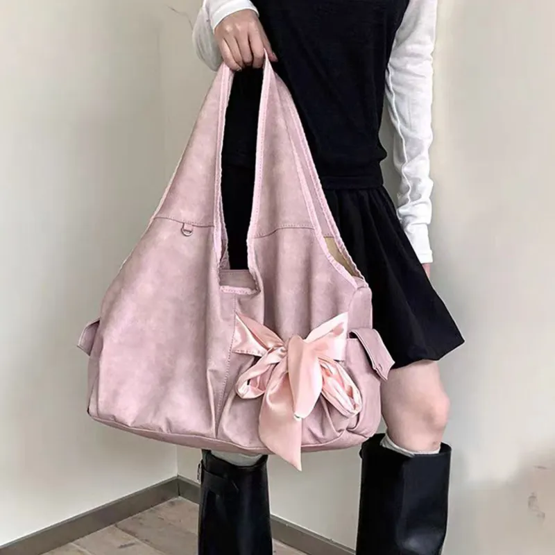 UNITE STAR PU Portable Tote Shoulder Bag Medium Size Women's Gray/Pink-10