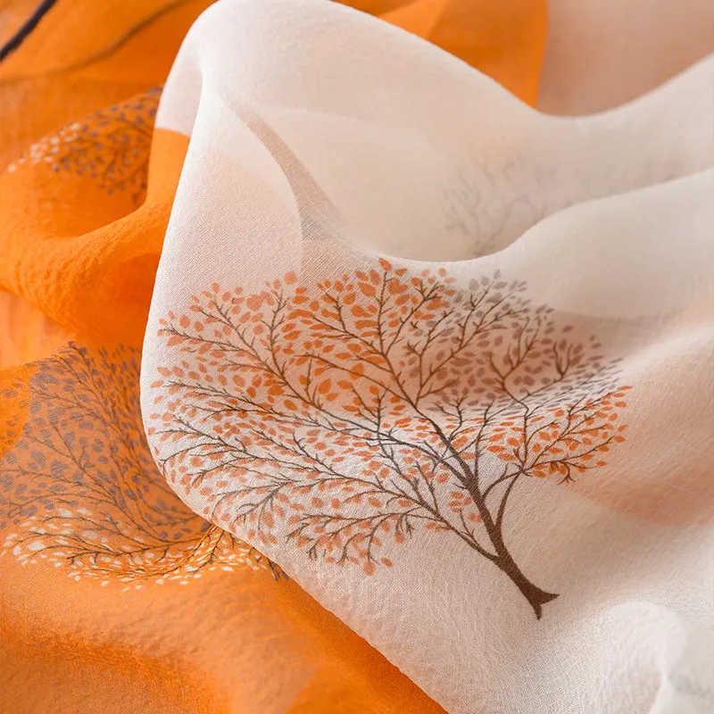 Hang Silk Road 100% Mulberry Silk Silk Scarves Women's Orange-1