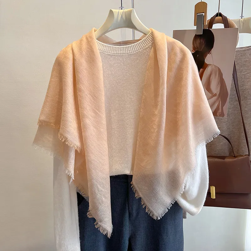 Hang Silk Road Wool Silk Scarves Women's Light Camel-1