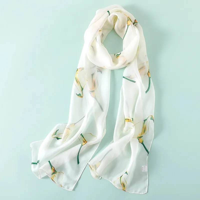 Hang Silk Road Mulberry Silk Silk Scarves Women's White-21