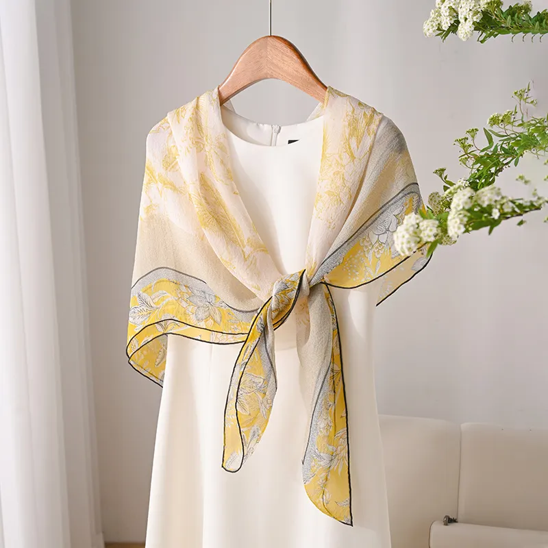 Hang Silk Road Mulberry Silk Silk Scarves Women's Yellow-2