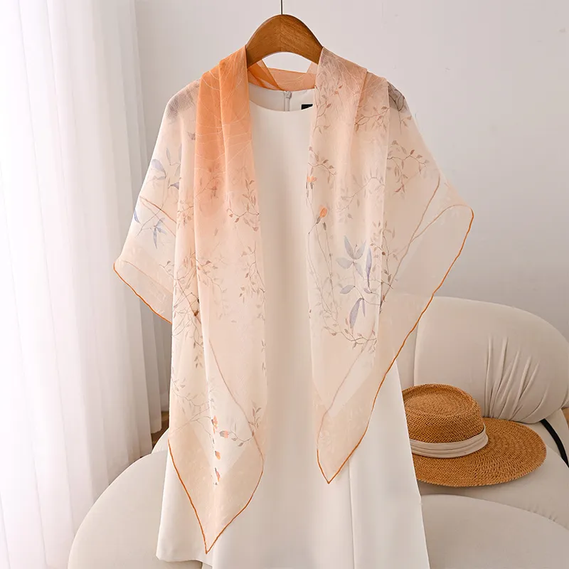 Hang Silk Road Mulberry Silk Silk Scarves Women's Blue-7
