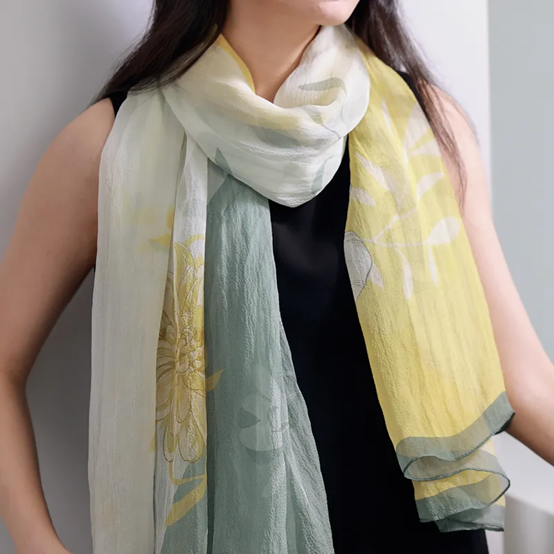 Hang Silk Road Mulberry Silk Silk Scarves Women's Orange-4