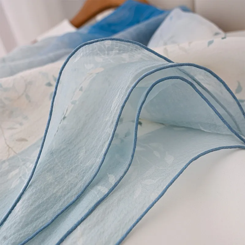 Hang Silk Road Mulberry Silk Silk Scarves Women's Blue-1