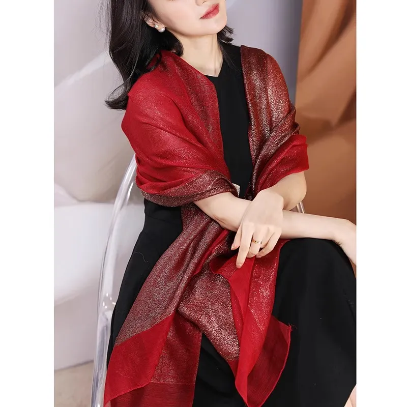 Hang Silk Road 100% Mulberry Silk Silk Scarves Women's Red-3