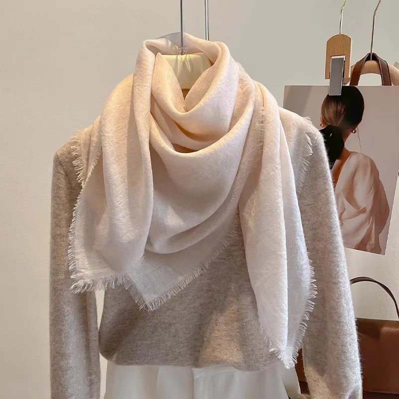 Hang Silk Road Wool Silk Scarves Women's Light Camel-5