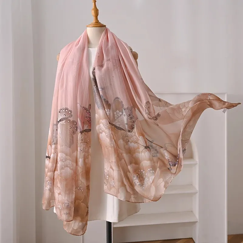 Hang Silk Road Mulberry Silk Silk Scarves Women's Pink-3