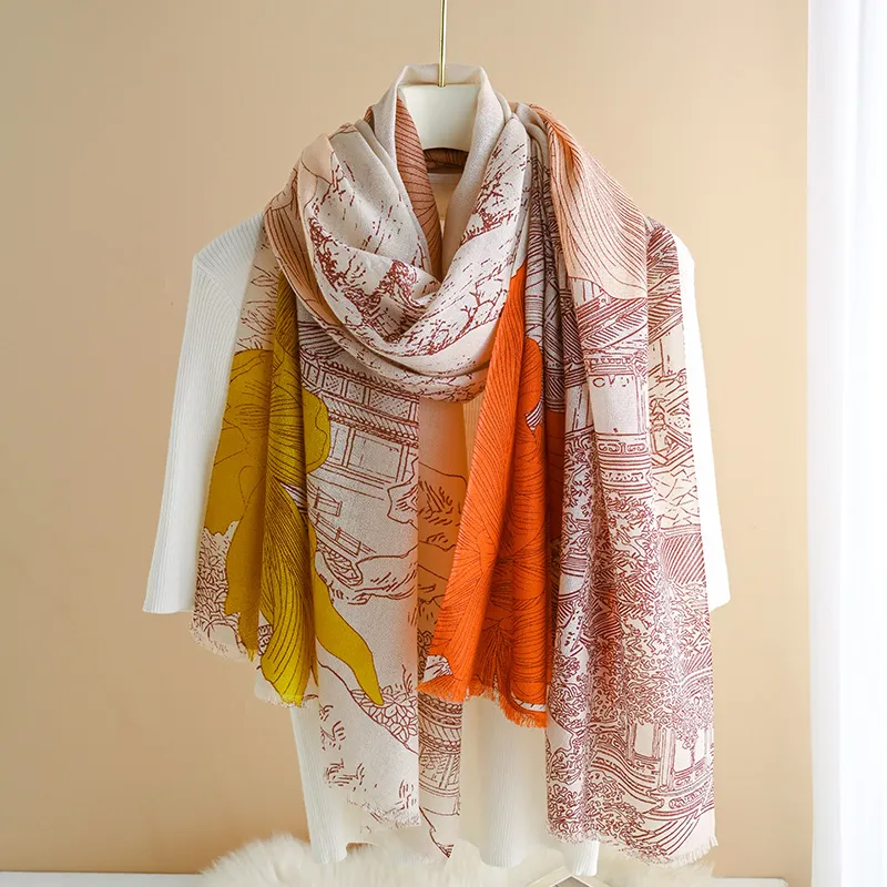 Hang Silk Road 100% Sheep Wool Knit Scarves Women's-1