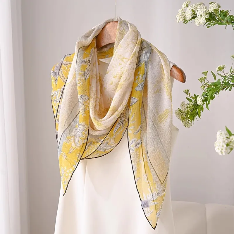 Hang Silk Road Mulberry Silk Silk Scarves Women's Yellow-1