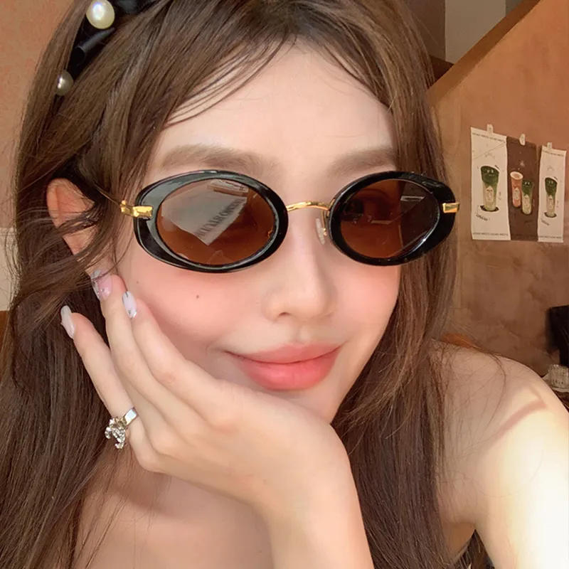 PRETTYALLUSION Metal Oval Sunglasses Women's-3