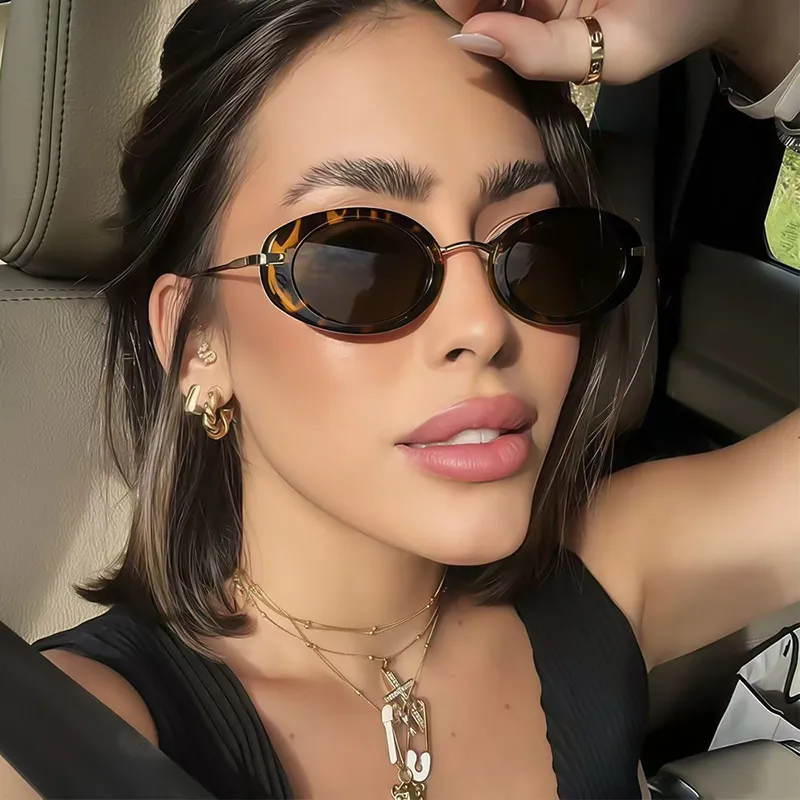 PRETTYALLUSION Metal Oval Sunglasses Women's-1