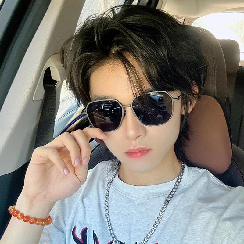 PRETTYALLUSION TR/Memory Plastic Grilamid TR90 Irregular Shape Sunglasses Men's-3