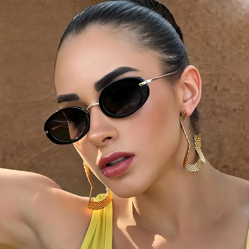 PRETTYALLUSION Metal Oval Sunglasses Women's-3