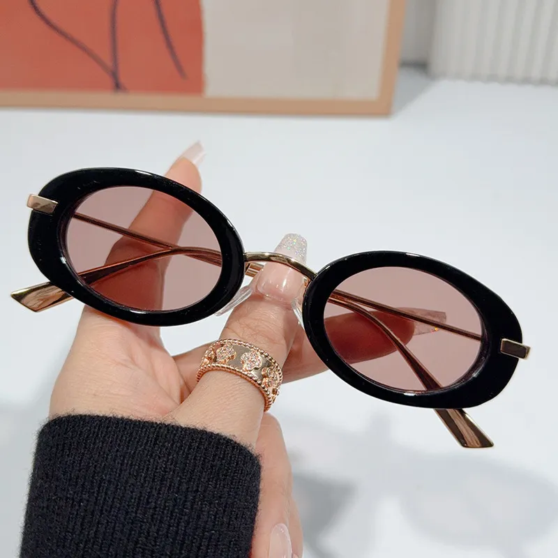 PRETTYALLUSION Metal Oval Sunglasses Women's-4
