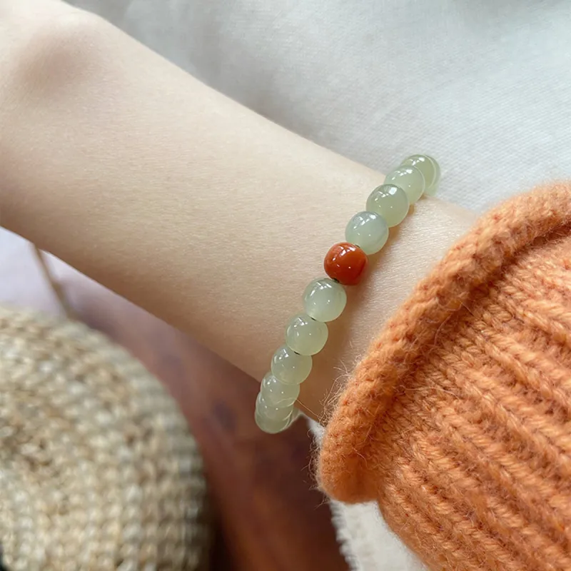 Fuxin Hetian Jade Bracelets Women's Pale Greenish White Jade-1