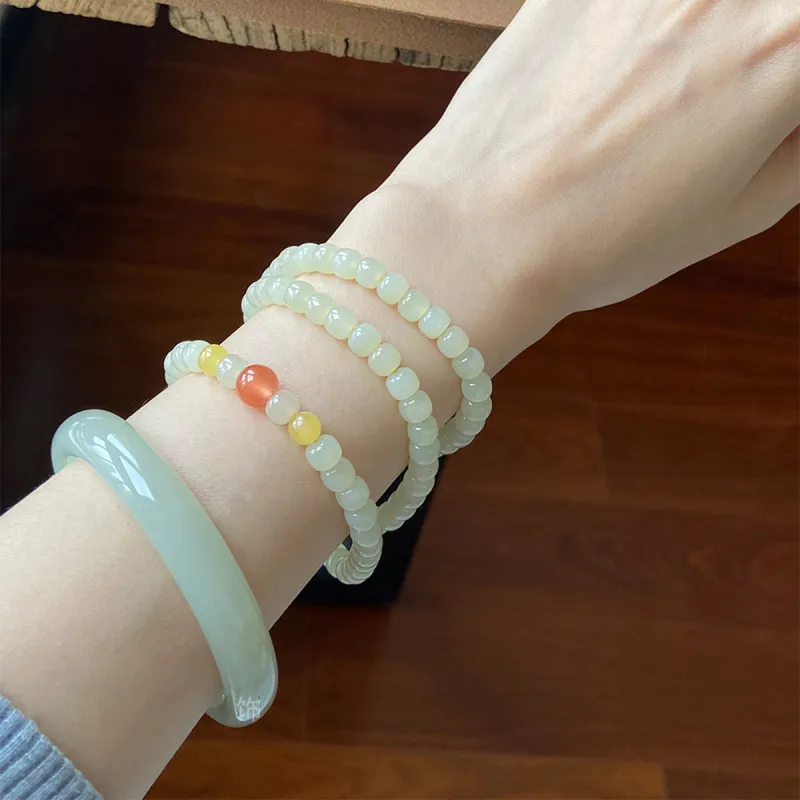 Fuxin Hetian Jade Bracelets Women's Pale Greenish White Jade-6